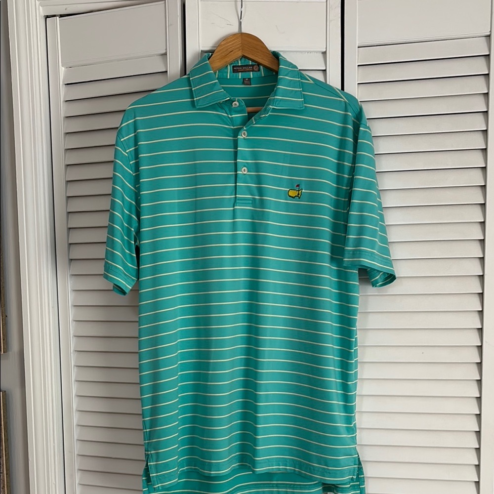 Peter Millar Green Masters Polo Shirt with Stripes